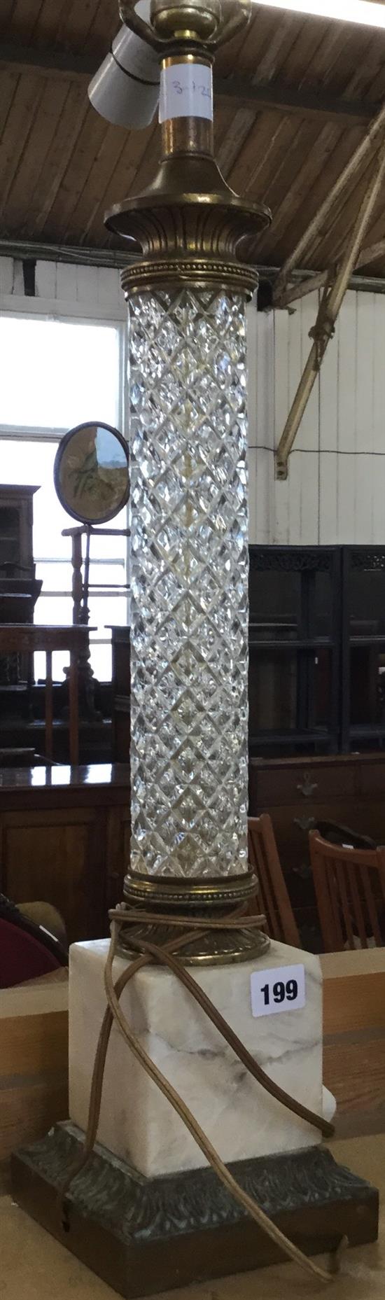 Glass & brass column table lamp